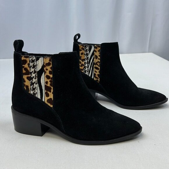 Crown Vintage Womens Black Pointed Toe Block Heel Pull-On Chelsea Boots Sz 8.5M - Picture 1 of 9